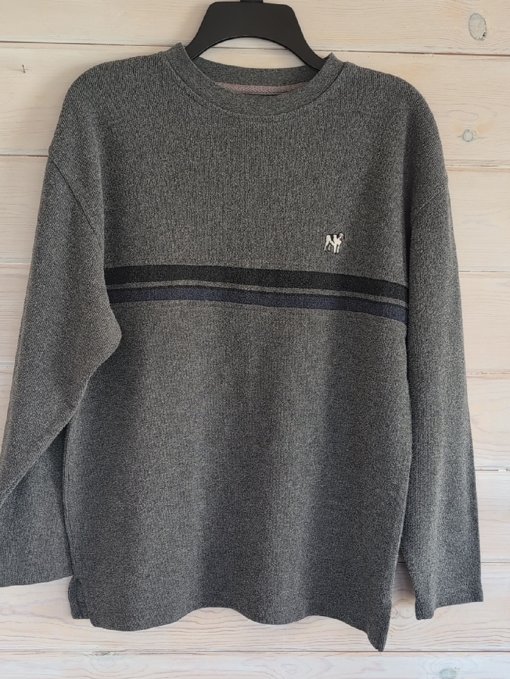 Vintage 90's Big Dogs Gray Crewneck Golf Sweater Sm, Navy & Black Stripes EUC